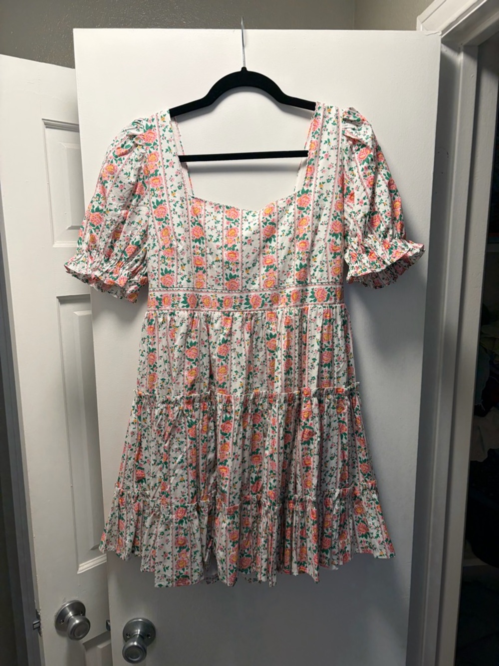 Floral Square-Neck Mini Dress in White and Pink